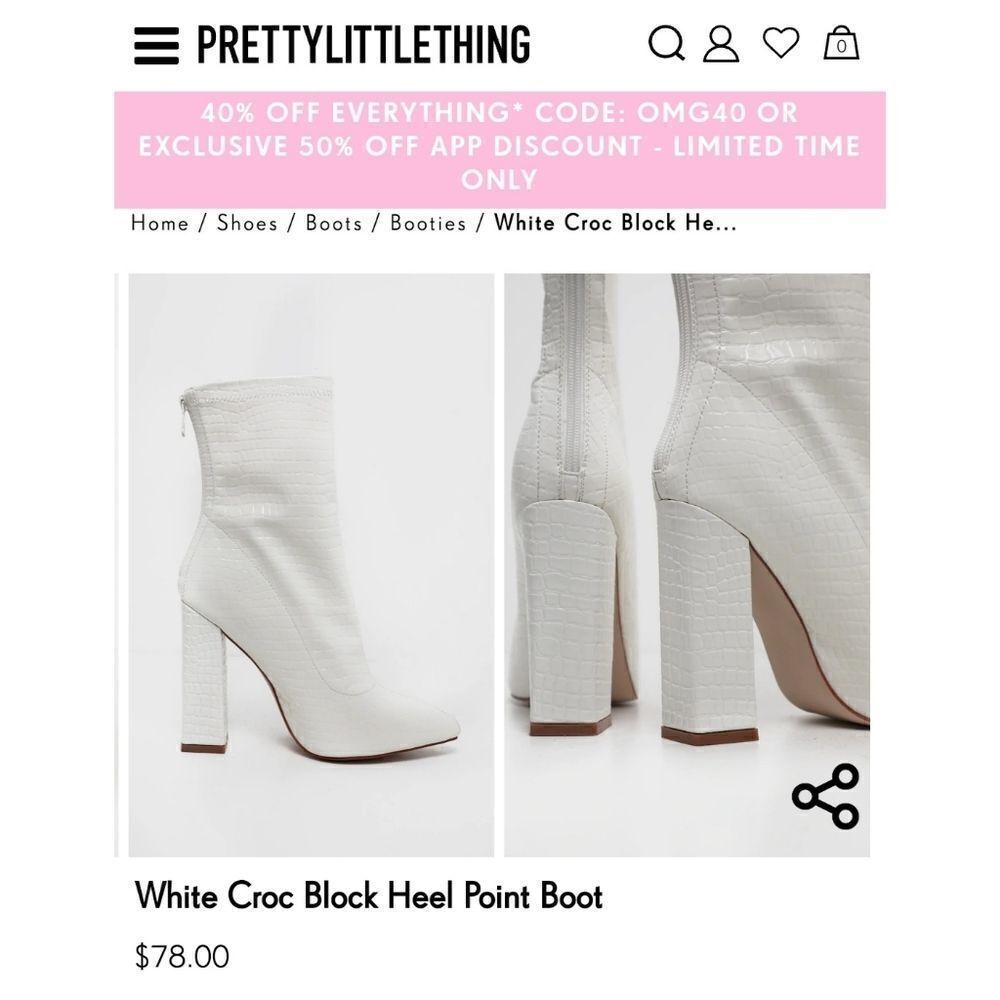 PrettyLittleThing White Croc Block Heel Point Boot - Picture 11 of 11